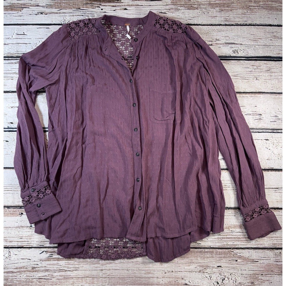 Free People The Best Blouse Top Women's‎ Small Button Down Purple Lace Back Boho